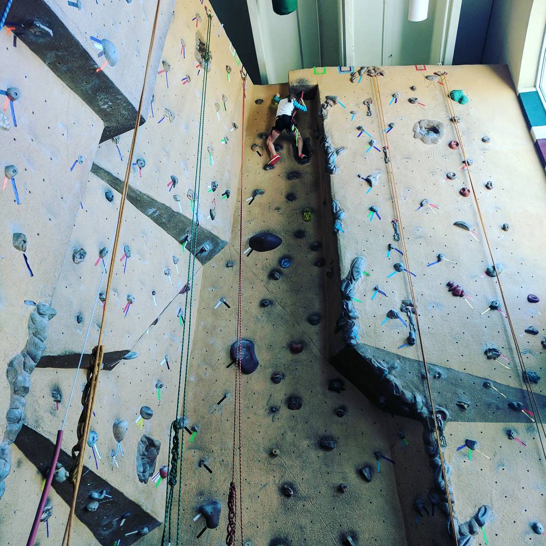 O made it to the top of the rock climbing wall