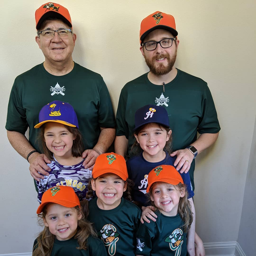 Five baseball players, two coaches, and three games today. T and the twins played hard this morning with head coach Dad and batting coach Grandpa. MC and I are off to play/coach her coach-pitch game. I have to miss O’s first kid-pitch game, so V will be replacing me as scorekeeper.

Baseball is a family game