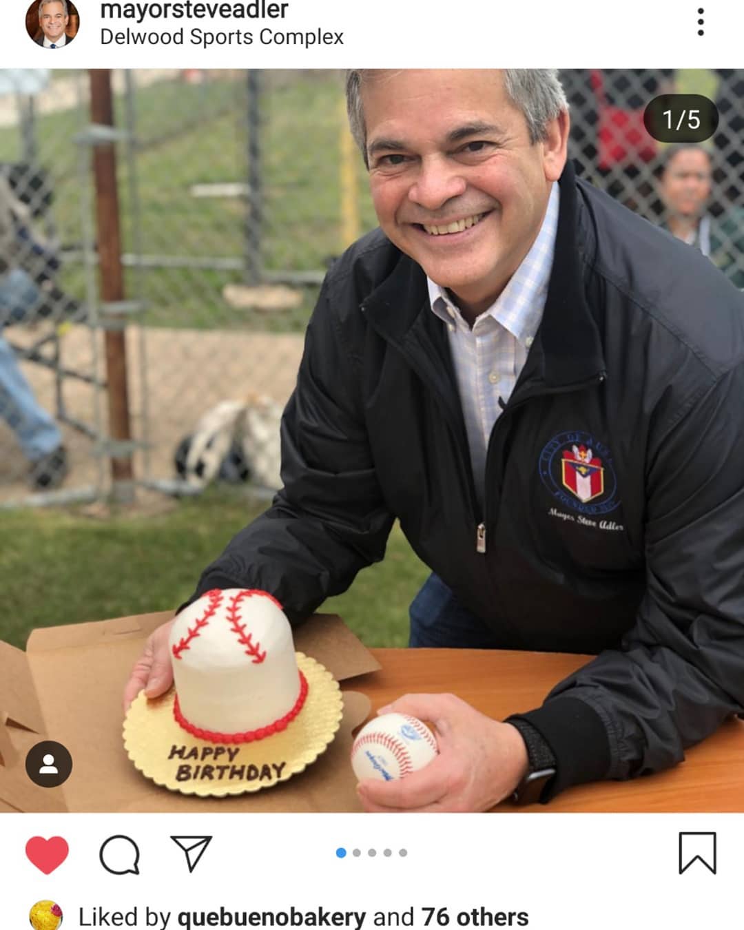 That’s Vanessa’s cake with the mayor! Thanks to @mayorsteveadler for helping us celebrate Opening Day at Delwood.