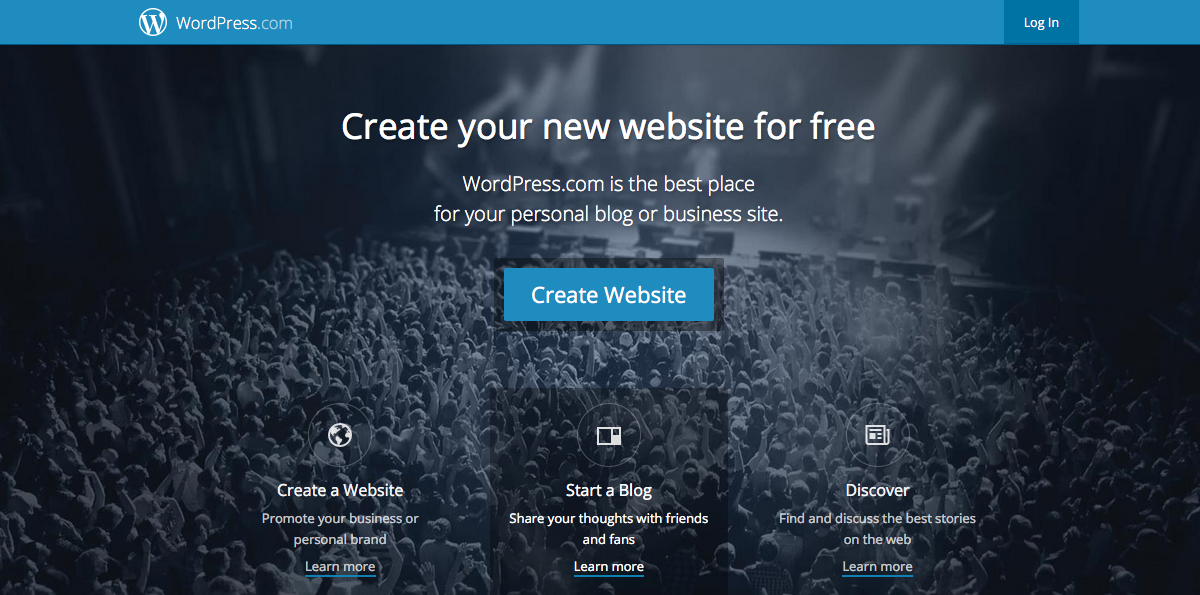 Screenshot of the WordPress.com logged-out homepage